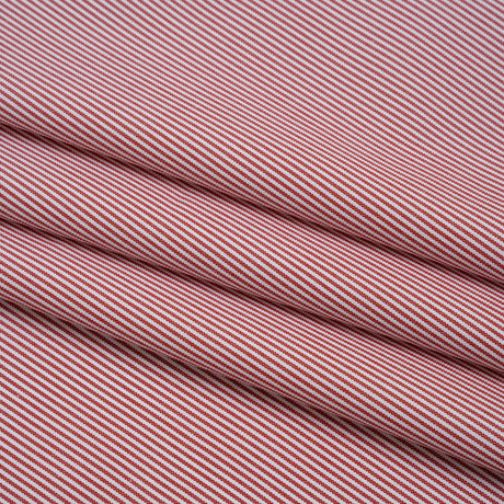 Cotton Oxford Shirting - Dark Red and White Stripes - Deadstock