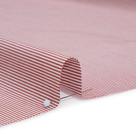 Cotton Oxford Shirting - Dark Red and White Stripes - Deadstock