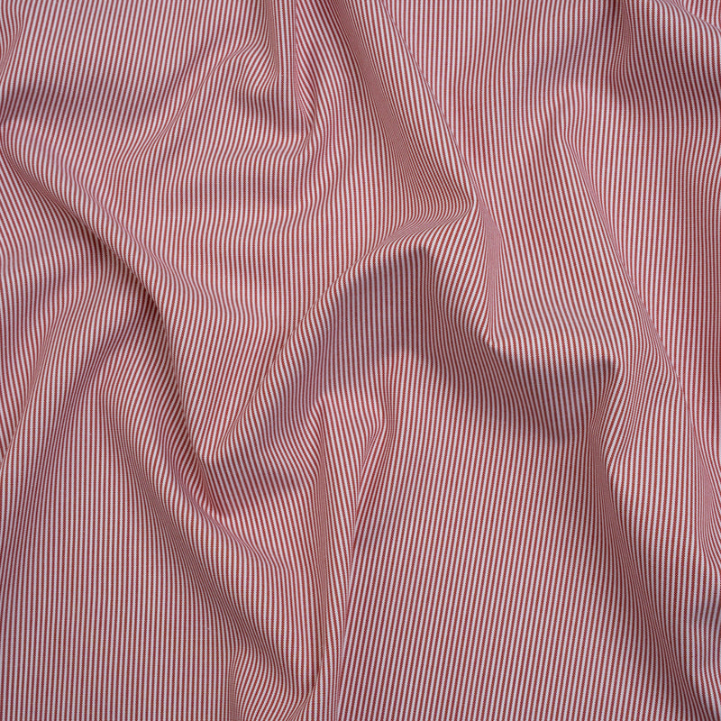 Cotton Oxford Shirting - Dark Red and White Stripes - Deadstock
