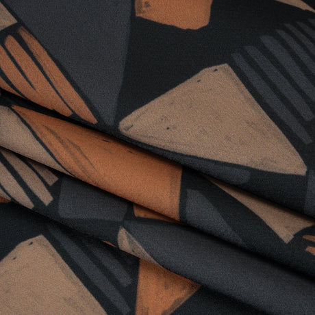 Polyester Crepe-Back Satin - Midnight, Taupe and Burnt Orange Painterly Triangles - Mood Exclusive Fractured Forms Print