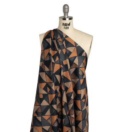 Polyester Crepe-Back Satin - Midnight, Taupe and Burnt Orange Painterly Triangles - Mood Exclusive Fractured Forms Print