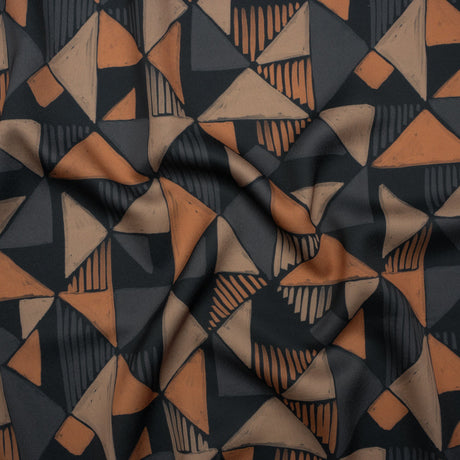 Polyester Crepe-Back Satin - Midnight, Taupe and Burnt Orange Painterly Triangles - Mood Exclusive Fractured Forms Print
