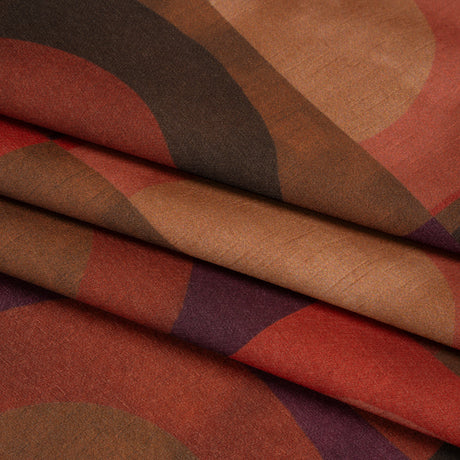 Polyester Crepe-Back Satin - Red, Brown and Purple Half Circle Blocks - Mood Exclusive Adobe Abode Print