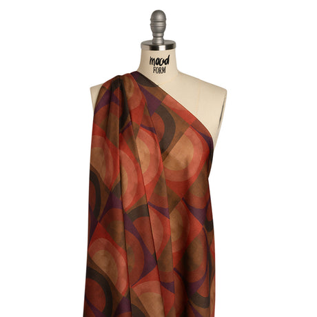 Polyester Crepe-Back Satin - Red, Brown and Purple Half Circle Blocks - Mood Exclusive Adobe Abode Print
