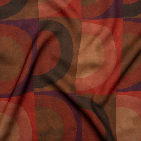 Polyester Crepe-Back Satin - Red, Brown and Purple Half Circle Blocks - Mood Exclusive Adobe Abode Print