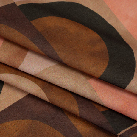 Polyester Crepe-Back Satin - Brown, Tan and Peach Half Circle Blocks - Mood Exclusive Adobe Abode Print