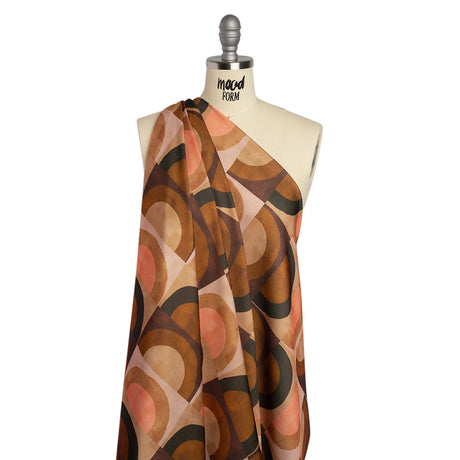 Polyester Crepe-Back Satin - Brown, Tan and Peach Half Circle Blocks - Mood Exclusive Adobe Abode Print