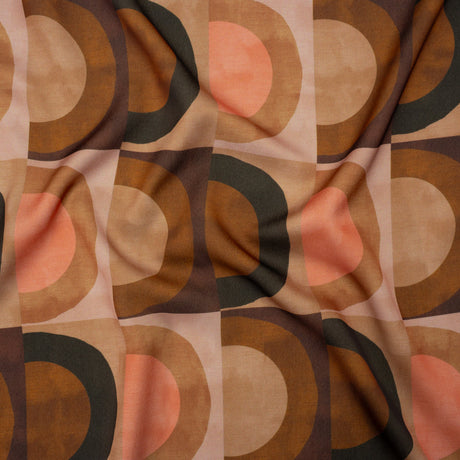 Polyester Crepe-Back Satin - Brown, Tan and Peach Half Circle Blocks - Mood Exclusive Adobe Abode Print
