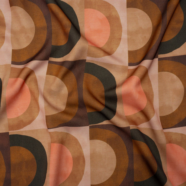 Polyester Crepe-Back Satin - Brown, Tan and Peach Half Circle Blocks - Mood Exclusive Adobe Abode Print