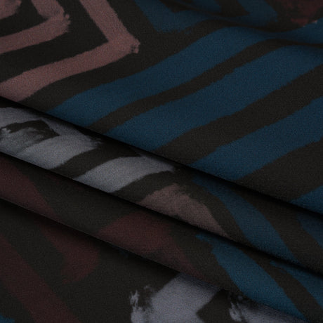 Polyester Crepe-Back Satin - Blue, Rose and Black Painterly Blocks - Mood Exclusive Spiral Fusion Print