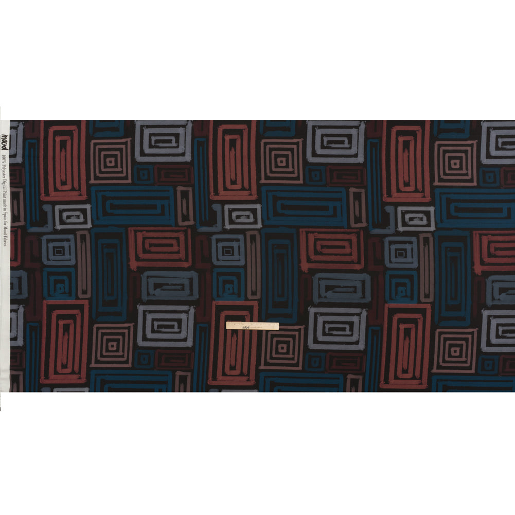 Polyester Crepe-Back Satin - Blue, Rose and Black Painterly Blocks - Mood Exclusive Spiral Fusion Print