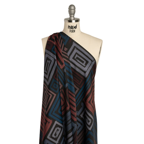 Polyester Crepe-Back Satin - Blue, Rose and Black Painterly Blocks - Mood Exclusive Spiral Fusion Print