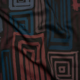 Polyester Crepe-Back Satin - Blue, Rose and Black Painterly Blocks - Mood Exclusive Spiral Fusion Print