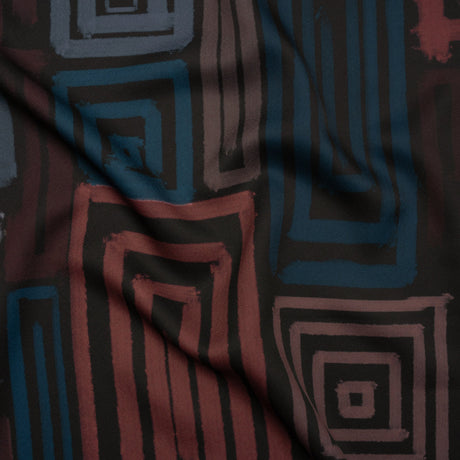 Polyester Crepe-Back Satin - Blue, Rose and Black Painterly Blocks - Mood Exclusive Spiral Fusion Print