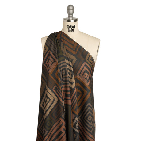 Polyester Crepe-Back Satin - Green, Brown and Black Painterly Blocks - Mood Exclusive Spiral Fusion Print