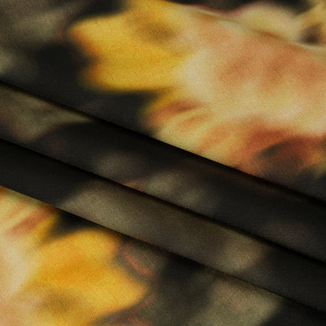 Polyester Crepe-Back Satin - Yellow, Tan and Olive Green Blurred Florals - Mood Exclusive Blurring Blossoms Print