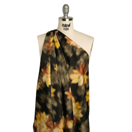 Polyester Crepe-Back Satin - Yellow, Tan and Olive Green Blurred Florals - Mood Exclusive Blurring Blossoms Print