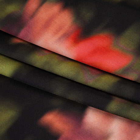 Polyester Crepe-Back Satin - Red, Pink and Green Blurred Florals - Mood Exclusive Blurring Blossoms Print