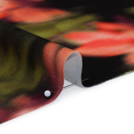 Polyester Crepe-Back Satin - Red, Pink and Green Blurred Florals - Mood Exclusive Blurring Blossoms Print