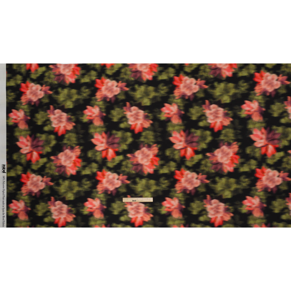 Polyester Crepe-Back Satin - Red, Pink and Green Blurred Florals - Mood Exclusive Blurring Blossoms Print