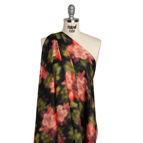 Polyester Crepe-Back Satin - Red, Pink and Green Blurred Florals - Mood Exclusive Blurring Blossoms Print