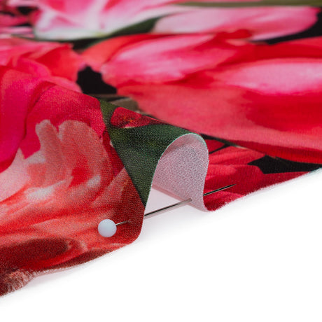 Polyester Crepe-Back Satin - Pink, Red and Black Floral - Mood Exclusive Chrysanthemum Clarity Print