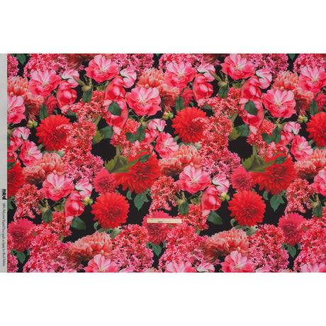 Polyester Crepe-Back Satin - Pink, Red and Black Floral - Mood Exclusive Chrysanthemum Clarity Print
