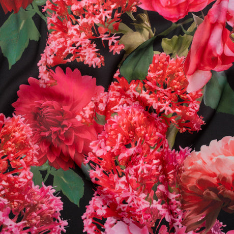 Polyester Crepe-Back Satin - Pink, Red and Black Floral - Mood Exclusive Chrysanthemum Clarity Print