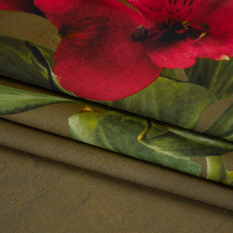 Polyester Crepe-Back Satin - Olive Green, Purple and Red Floral - Mood Exclusive Up Close and Blooming Print