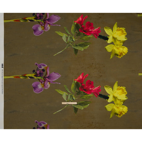 Polyester Crepe-Back Satin - Olive Green, Purple and Red Floral - Mood Exclusive Up Close and Blooming Print