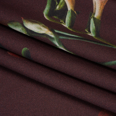 Polyester Crepe-Back Satin - Burgundy, Red and Green Floral - Mood Exclusive Amaryllis Affair Print
