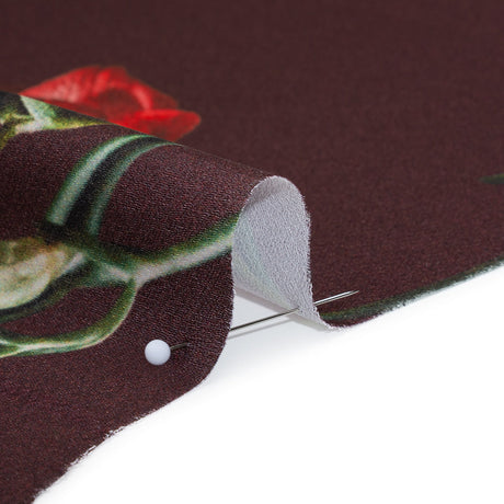 Polyester Crepe-Back Satin - Burgundy, Red and Green Floral - Mood Exclusive Amaryllis Affair Print