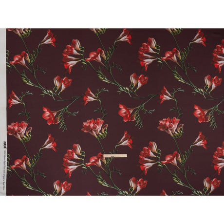 Polyester Crepe-Back Satin - Burgundy, Red and Green Floral - Mood Exclusive Amaryllis Affair Print