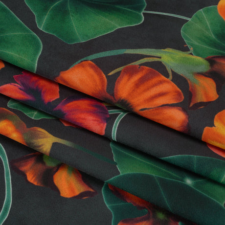 Polyester Crepe-Back Satin - Dark Green and Orange Flowers and Lily Pads - Mood Exclusive Climbing Crocus Print
