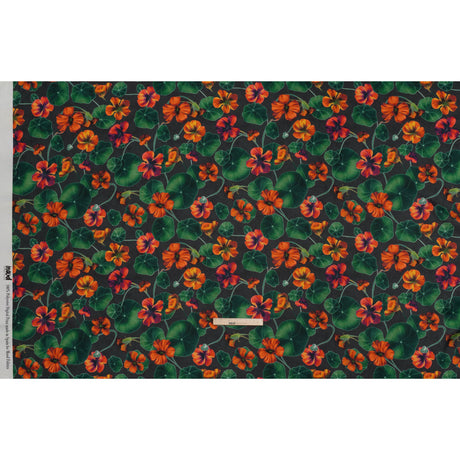 Polyester Crepe-Back Satin - Dark Green and Orange Flowers and Lily Pads - Mood Exclusive Climbing Crocus Print