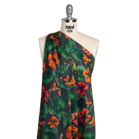 Polyester Crepe-Back Satin - Dark Green and Orange Flowers and Lily Pads - Mood Exclusive Climbing Crocus Print