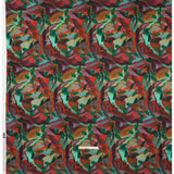 Linen and Rayon Woven - Wine Red and Green Painted Flowers and Leaves - Mood Exclusive Watercolor Wetland Print