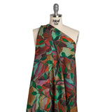 Linen and Rayon Woven - Wine Red and Green Painted Flowers and Leaves - Mood Exclusive Watercolor Wetland Print