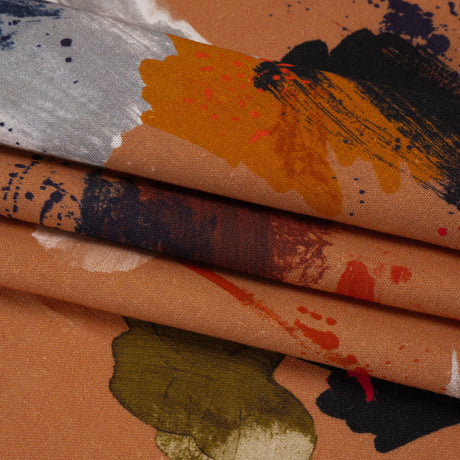 Linen and Rayon Woven - Burnt Orange and Black Abstract Brushstrokes - Mood Exclusive Pigment Playground Print