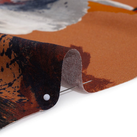 Linen and Rayon Woven - Burnt Orange and Black Abstract Brushstrokes - Mood Exclusive Pigment Playground Print