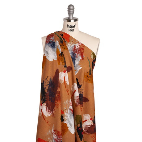 Linen and Rayon Woven - Burnt Orange and Black Abstract Brushstrokes - Mood Exclusive Pigment Playground Print