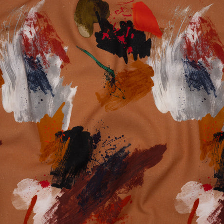 Linen and Rayon Woven - Burnt Orange and Black Abstract Brushstrokes - Mood Exclusive Pigment Playground Print