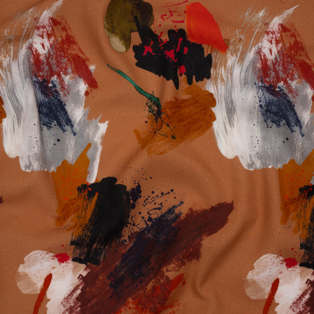 Linen and Rayon Woven - Burnt Orange and Black Abstract Brushstrokes - Mood Exclusive Pigment Playground Print
