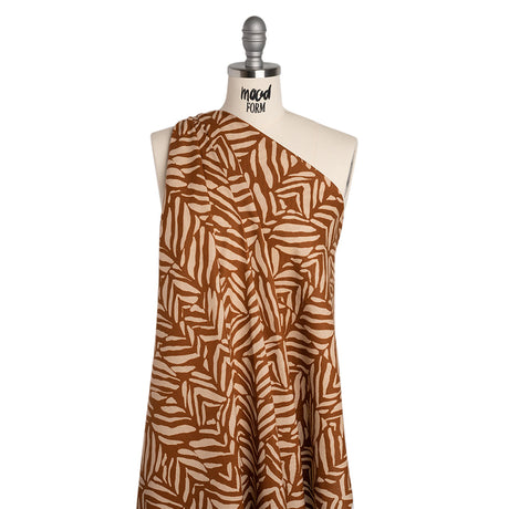 Linen and Rayon Woven - Brown and Beige Animal Stripe Blocks - Mood Exclusive Natural Notions Print