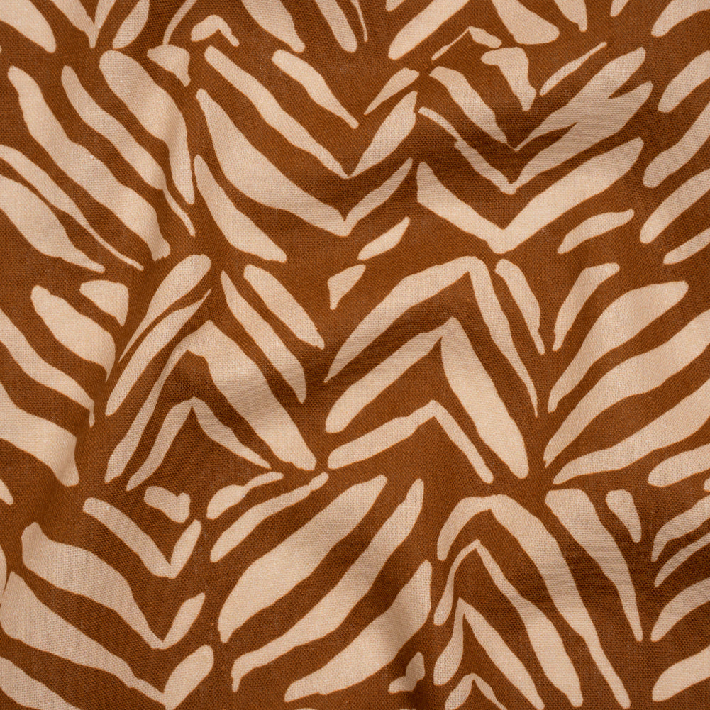 Linen and Rayon Woven - Brown and Beige Animal Stripe Blocks - Mood Exclusive Natural Notions Print
