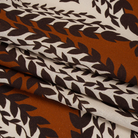 Linen and Rayon Woven - Burnt Orange, Brown and Cream Leafy Ogees - Mood Exclusive Lazy River Print