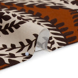Linen and Rayon Woven - Burnt Orange, Brown and Cream Leafy Ogees - Mood Exclusive Lazy River Print