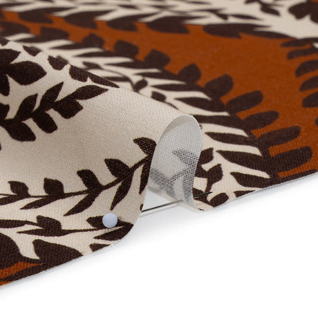 Linen and Rayon Woven - Burnt Orange, Brown and Cream Leafy Ogees - Mood Exclusive Lazy River Print