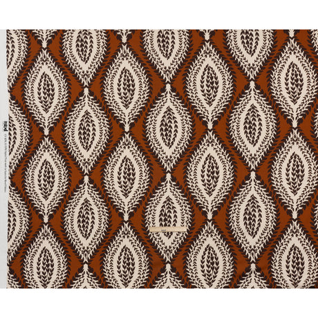 Linen and Rayon Woven - Burnt Orange, Brown and Cream Leafy Ogees - Mood Exclusive Lazy River Print