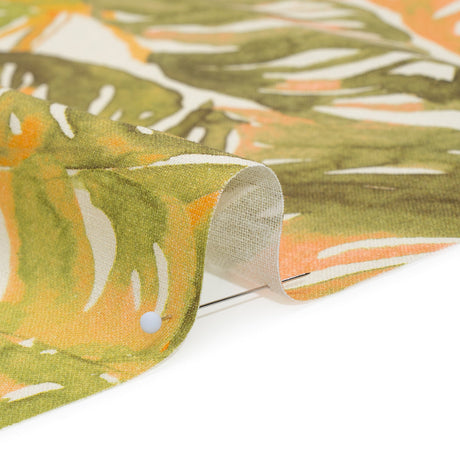 Linen and Rayon Woven - Green and Peach Tropical Leaves - Mood Exclusive Monsterosa Print